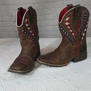Ariat Kids Quickdraw VentTEK Patriotic American Flag Western Boots Size 2